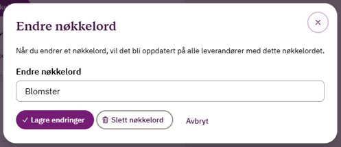 Endre nøkkelord Min virksomhet