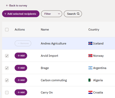 Add several suppliers to ongoing survey