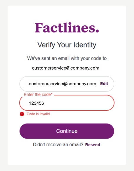 Verification code invalid