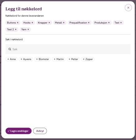Legg til nøkkelord på leverandør 1