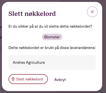 Slett nøkkelord bekreftelse